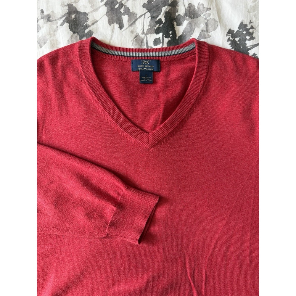 Brooks Brothers 100% Supima Cotton Pull Over Sweater V-Neck Knit Sweatshirt EUC